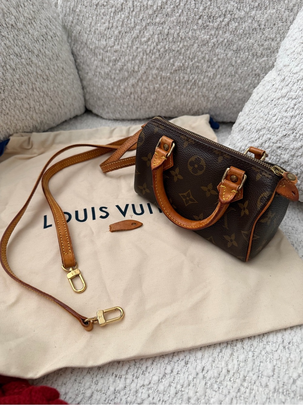 Louis Vuitton Brown Monogram Mini Bag with Tan Leather Trim